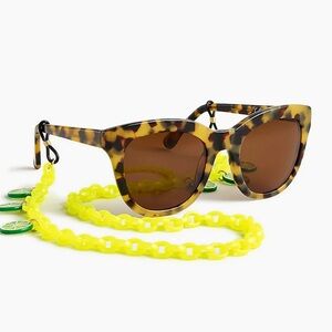 J. Crew x Edie Parker Tortoise Sunglasses with Bright Yellow Chain